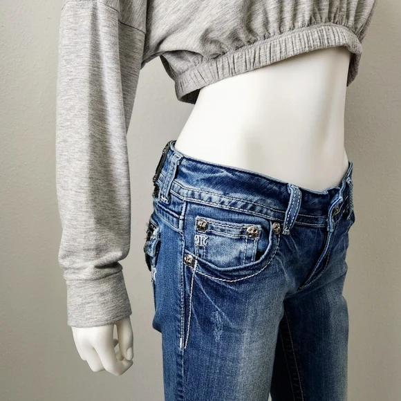 Miss Me Boot / Kick Flare Ankle Jeans With Studs & Contrast Stitching, Size 28 - Picture 3 of 16